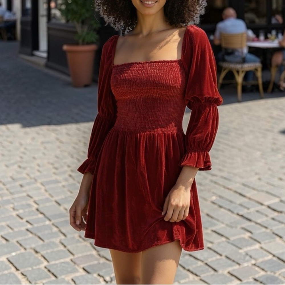 NWT Reformation Albi Velvet Dress in Crimson Red Large - Picture 5 of 5